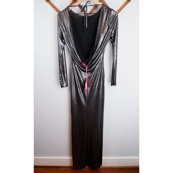 NEW Boohoo Grace Metallic Cowl Back Long Sleeve Maxi Dress, size 6 - Picture 14 of 16